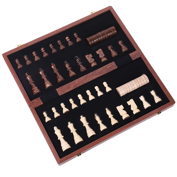 CNV 15-Inch 2-in-1 Magnetic Wooden Chess Set (Entry Level), Folding Travel Chess Set with 7.8cm King, for Chess & Checkers