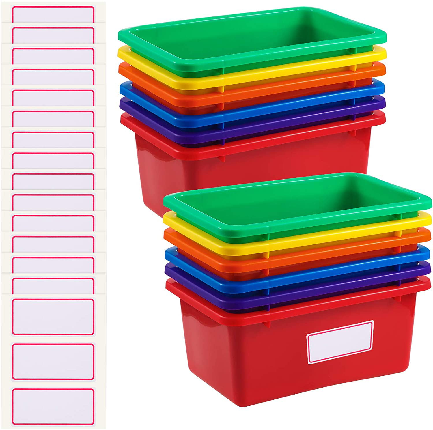 Colorful Classroom Office Desktop Organization Trays School Supplies Storage Container Tray for Pencil Crayon Books Paper File Kids Students Teachers 12 Pcs Classroom Plastic Drawer Bins in 2 Sizes 