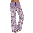 thumbnail image 1 of HVOBTTY Pantalon Long Décontracté pour Femmes, Mode Décontractée de Noël Imprimé Confortable Coupe Droite Ample Polyvalent Violet, G, 1 of 5