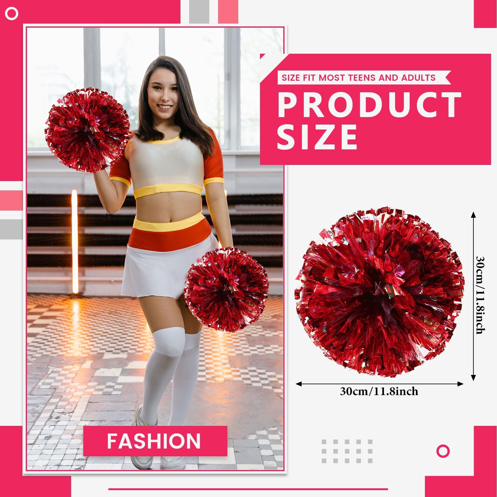 12 Pcs pom poms Cheer,pom poms Cheerleading with Four Finger Payment Cheer Pom Pomsfor Dance, Matches