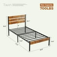 thumbnail image 3 of edx Twin Size Metal Bed Frame with Wooden Headboard, Under Bed Storage, 700LBS Support, Noise-Free, No Box Spring Needed, Easy Assembly, Brown, 3 of 9