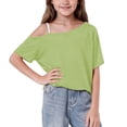 thumbnail image 2 of RRMuAzgs Girls T Shirts One Shoulder Short Sleeve Casual Kids Blouse Summer Vacation Loose Casual Tees Tops, 2 of 9