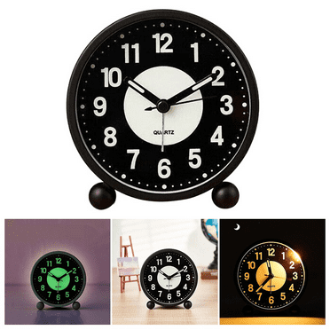 Fakrich Luminous Alarm Clock 4 "Round Silent Analog Table Clock Non-Ticking,Loud Alarm and Night Light Small Desk Clock for Bedroom, Bedside Table