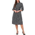 thumbnail image 2 of INSPIRE CHIC Pleated Dress for Women's Puff Half Sleeve Crew Neck Casual A-Line Dresses M Black, 2 of 5
