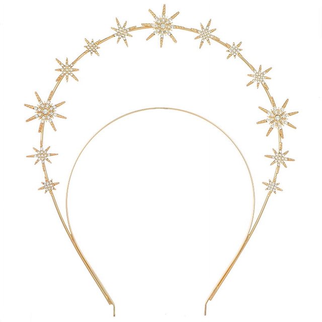 Diadema de doble capa con halo de moda, diadema con estrella de sol, diadema barroca con diamantes, para novias, pasarela y actuación