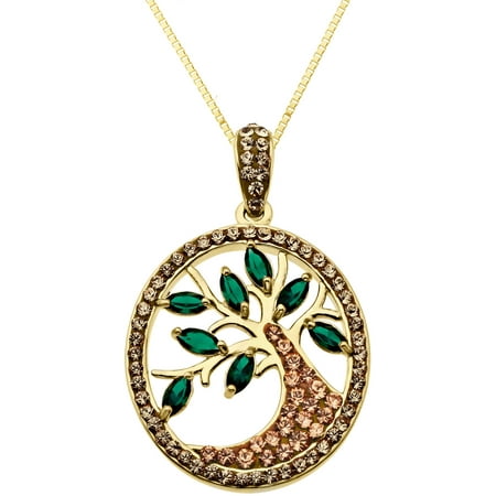 Luminesse 18kt Gold over Sterling Silver Family Tree Pendant made with Swarovski Elements, 18