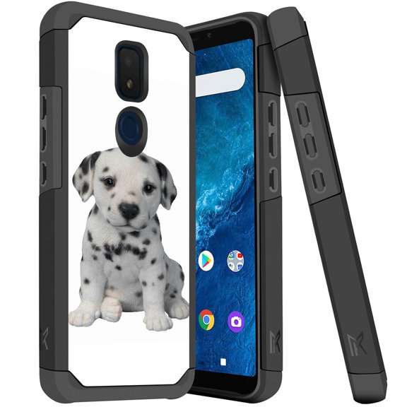 ANJ  Slim Dual Layer Hybrid Shockproof Case   Tempered Glass Cover for Cricket Icon 3, Splendor, AT&T Motivate 2 - Dalmatian Puppy