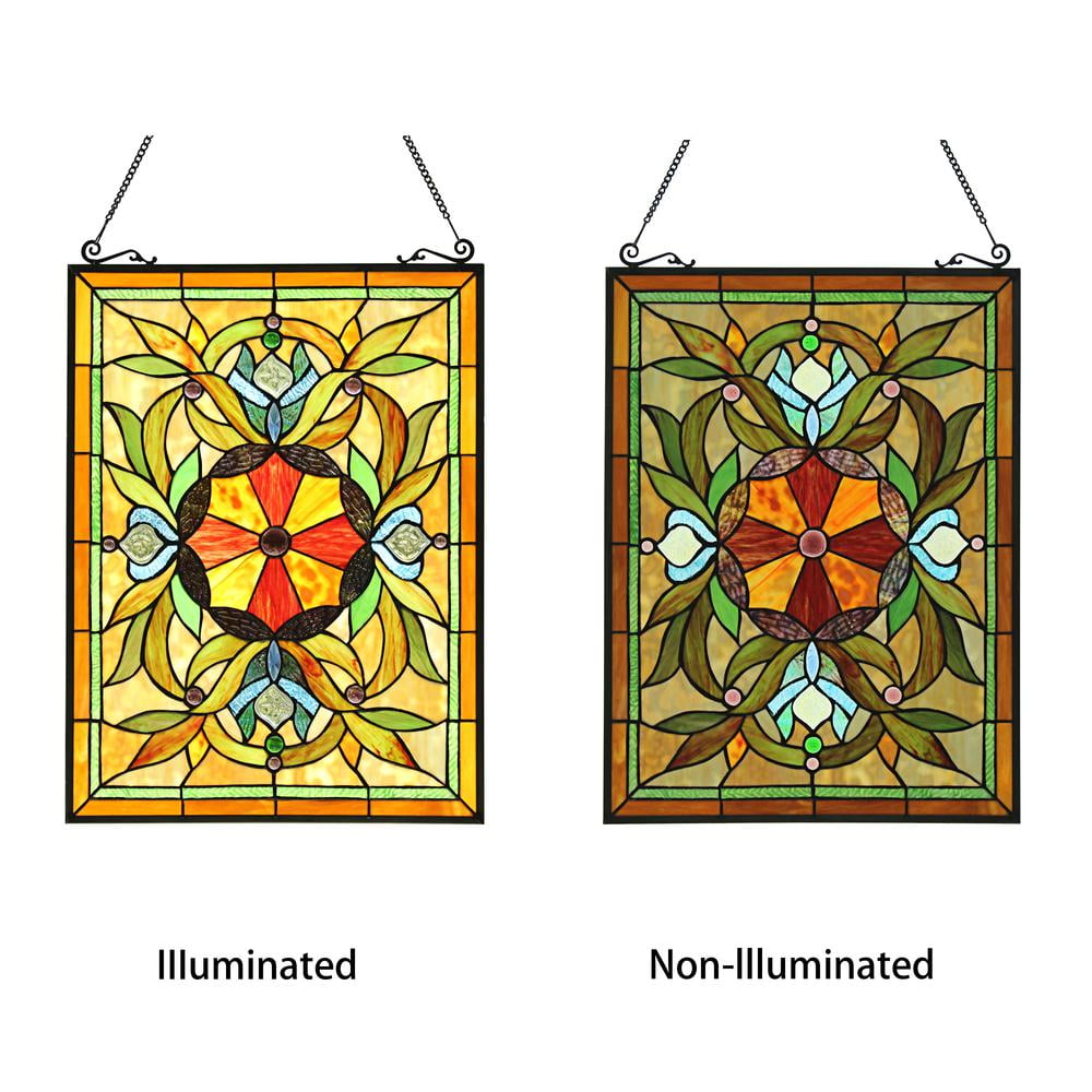 Chloe Adelia Tiffany Style Victorian Stained Glass Window Panel 24 Height Walmart Com