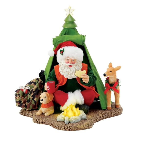 Department 56 Possible Dreams Santa Claus Tent Camping Christmas Multicolor Lit Figurine 10.5in H