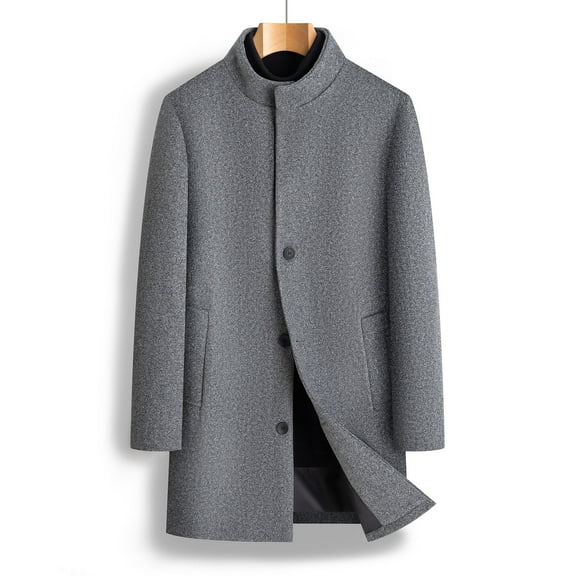 Xzbqbs Mens Long Trench Coat Single Breasted Classic Fit Overcoat Casual Fall Winter Warm Peacoat Lightweight Stand Collar Jackets