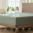 thumbnail image 2 of MooMee 100% Washed Cotton Queen Fitted Sheet Only Linen Like Textured Extra-Deep Pocket Breathable Soft 1-Piece(Heathered Green, 60"x80"), 2 of 6