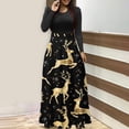 thumbnail image 2 of Long Sleeve Dress for Women Crewneck Christmas Print High Waist Patchwork Bohemian Long Maxi Dress Evening Gown Dress, 2 of 6