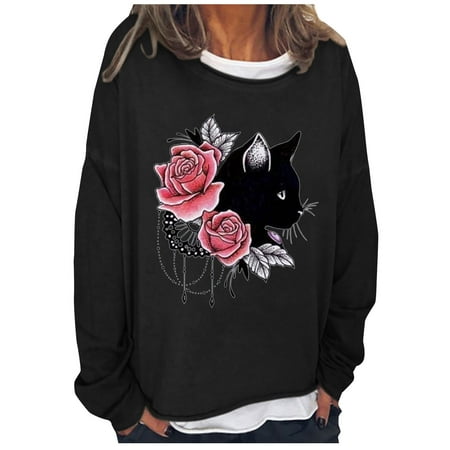 

Mrat T-Shirts Long Sleeve Round-Neck Blouses & Shirts Fashion Ladies Spring Fall Printed Long Sleeves Round Neck Casual Tee Tops Long Sleeve Long Sleeve Scrub Tops Female