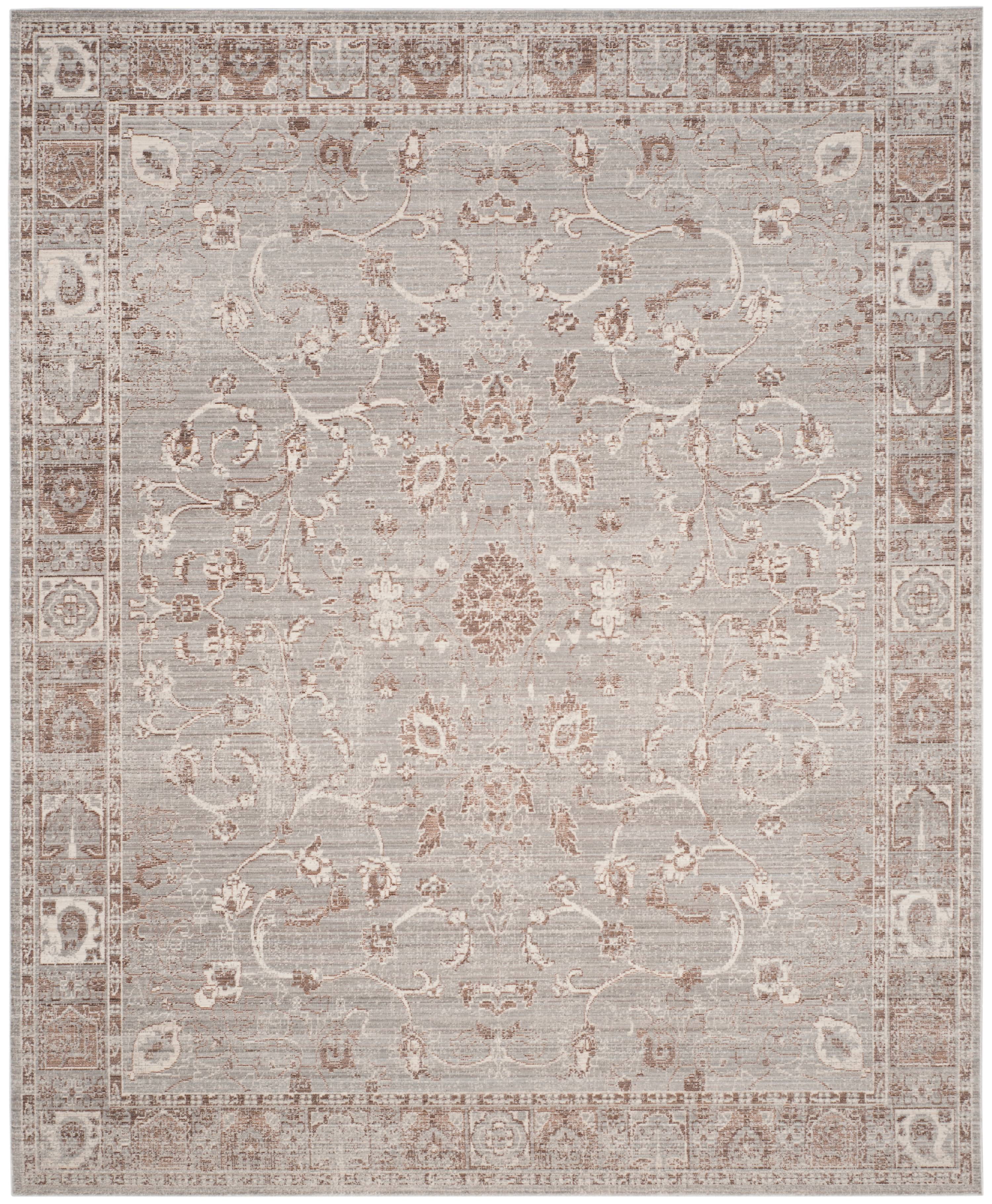 SAFAVIEH Valencia Rowan Floral Bordered Polyester Area Rug, Grey/Multi, 9' x 12'
