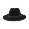 thumbnail image 3 of Women Men Wool Fedora Hat With Leather Panama Hat Winter Autumn Wide Brim Jazz Trilby Male Female Casual Sombrero Cap ,Unique Design, 3 of 7