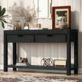 thumbnail image 2 of Lunale 55.1" Console Table with 2 Drawers and 1 Shelf, Rectangular Table with Acacia Veneer for Entryway, Living Room, Black, 2 of 7