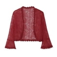 thumbnail image 6 of EliteGoogv Women Sheer Lace Bolero Jacket 3/4 Flare Sleeve Scalloped Edge Open Front Cardigan Bridal Wedding Cover Up For Evening Dress Formal Occasion Daily Wear,Wine,One Size, 6 of 6