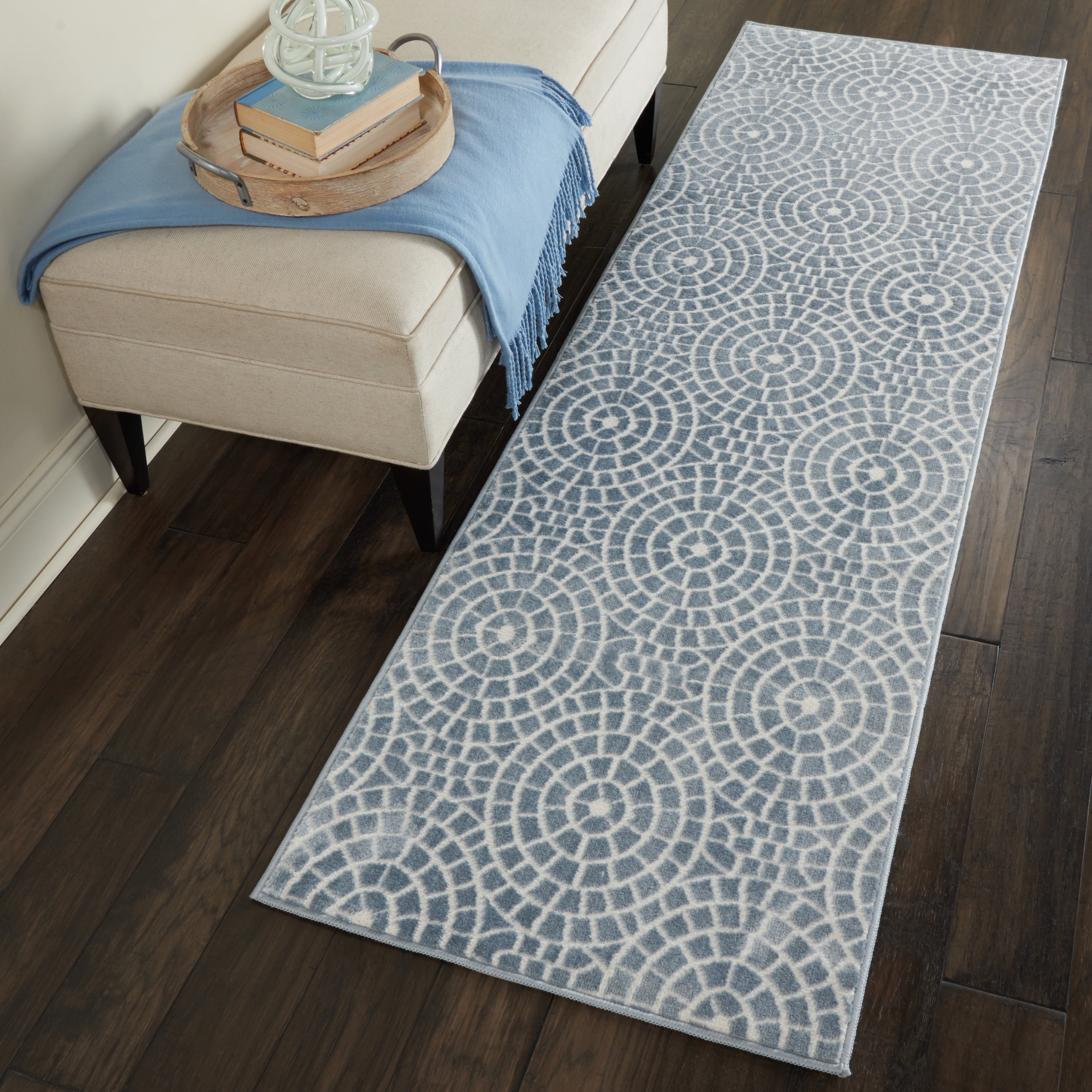 Nourison Urban Chic Eclectic Modern Light Blue 2'2' x 7'3' Area Rug, (7' Runner)