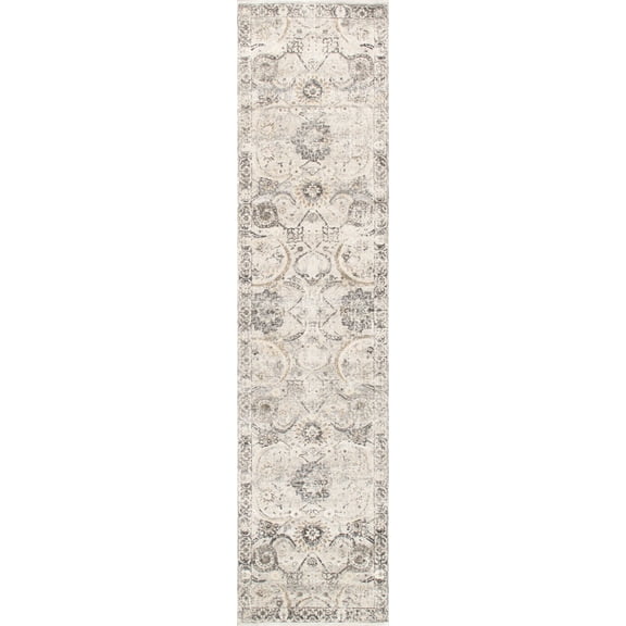 Pasargad Home Amadeus 2.06' x 10' Power-Loomed Ivory/Silver Runner Rug, For Indoor Space and all Age of Group
