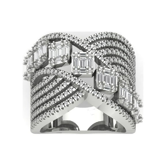 Araiya 10K White Gold Diamond Cocktail Criss Cross Band Ring for Women (1 1/2 cttw, I-J Color, I2-I3 Clarity), Size 7