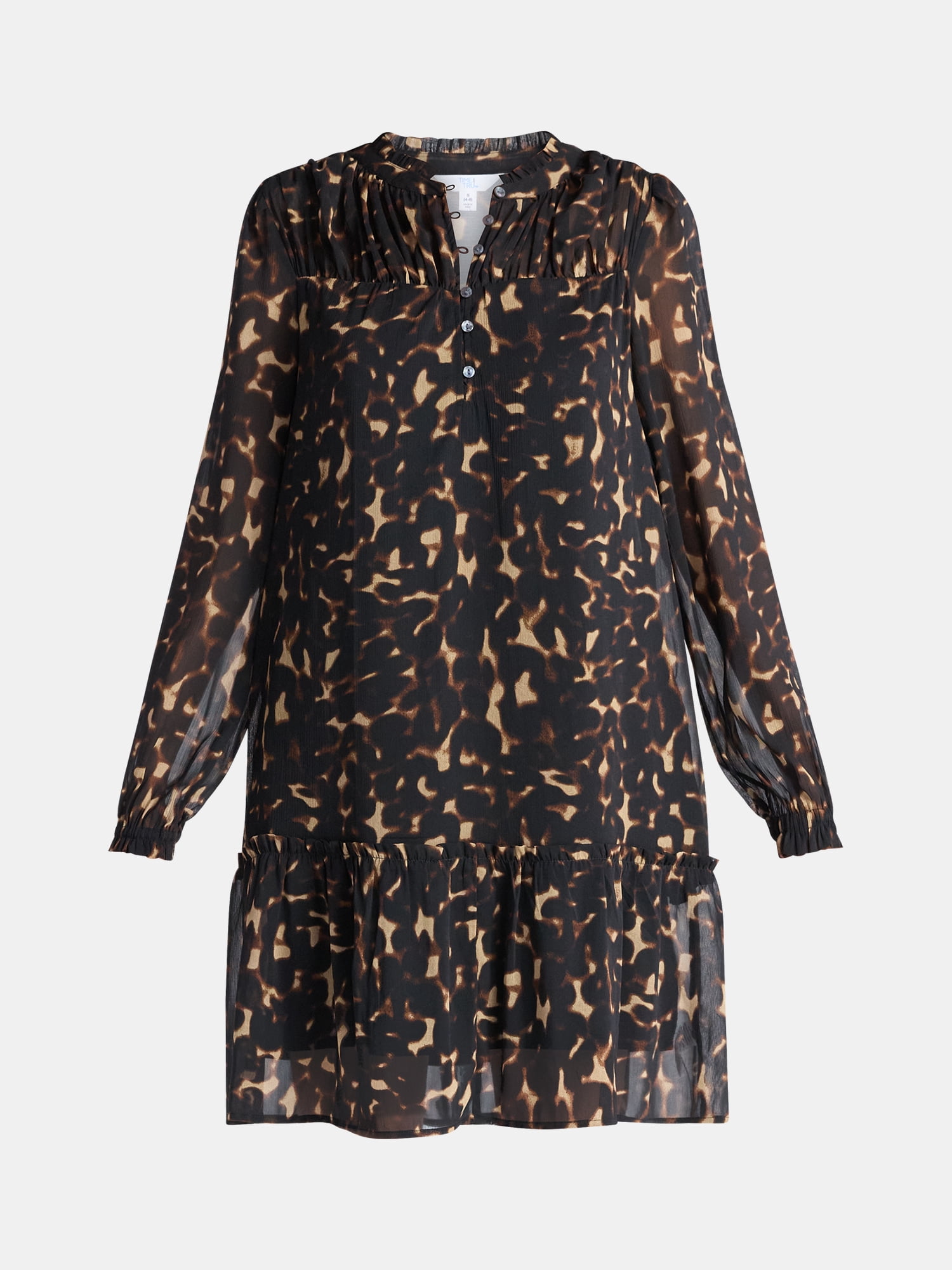 Time and Tru Women's Long Sleeve Ruched Yoke Dress, Sizes XS-XXXL