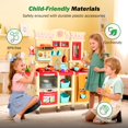 thumbnail image 4 of Alpha Joy 87Pcs Pretend Play Kitchen 38.59Inch Large Interactive Toy Sets for Kids w/Realistic Sounds & Lights, Microwave Oven, Range Hood, Faucet, Cooking Stove, Sink, Red, 4 of 10