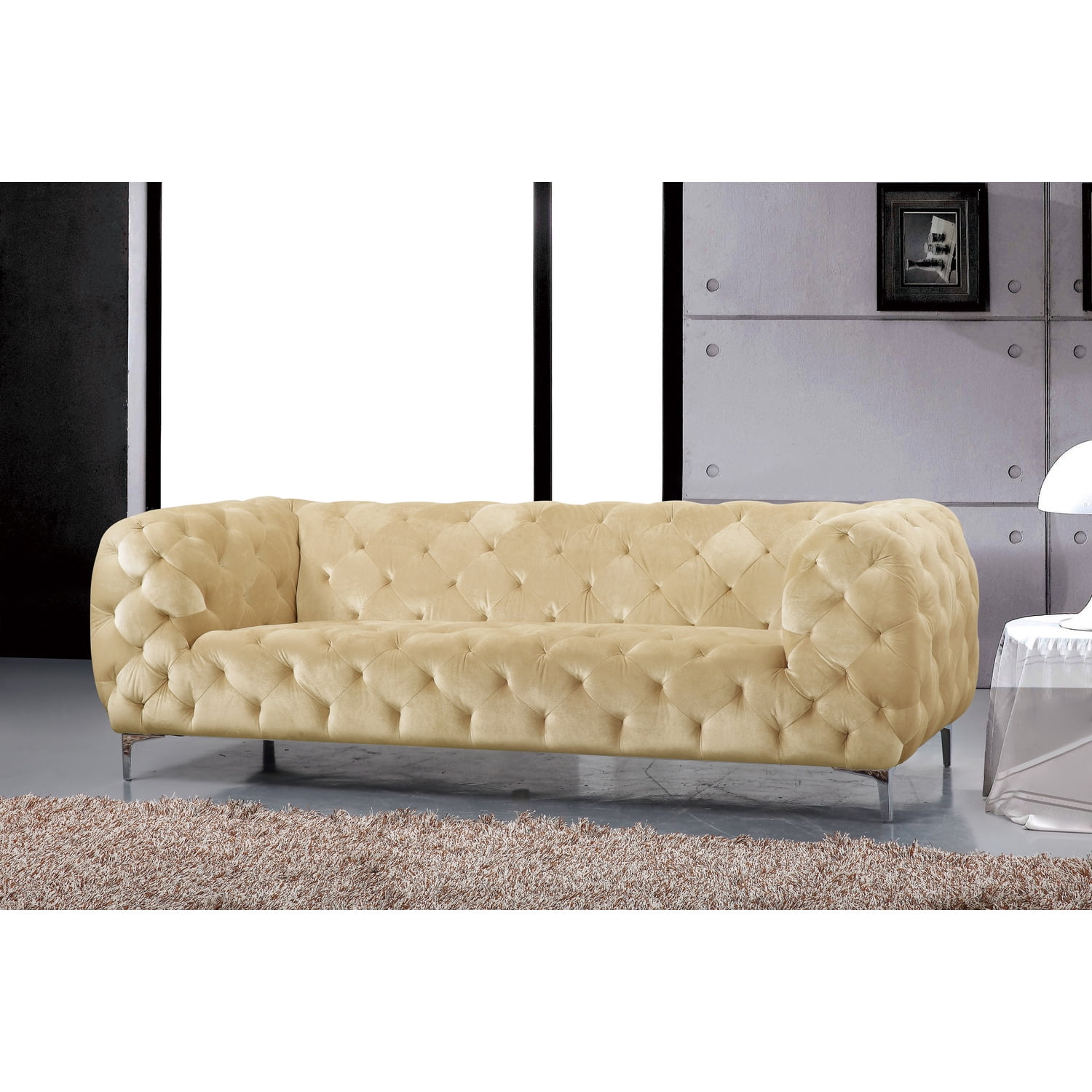 Mercer Beige Velvet SofaColorBeige