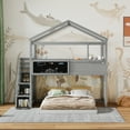 thumbnail image 3 of Euroco Twin over Full House Bunk Bed with Storage Staircase and Writting Blackboard for Kids Teens Bedroom, Moverable Lower Bed, Gray, 3 of 20