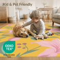 thumbnail image 4 of ODIKA 4'x6' Yellow Pink Golden Floral Bliss Washable Area Rug Botanical Elegance with Vintage Charm for Home Office, Under Desk, Non-Slip Chair-Friendly, Flatwoven, 4 of 7