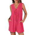 thumbnail image 3 of Mono de Verano para Mujer, Holgado, Sin Mangas, Plisado, con Lazo Frontal y Cuello en V, Color Rojo, Talla M, 3 of 6