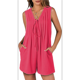 thumbnail image 3 of Mono de Verano para Mujer, Holgado, Sin Mangas, Plisado, con Lazo Frontal y Cuello en V, Color Rojo, Talla M, 3 of 6