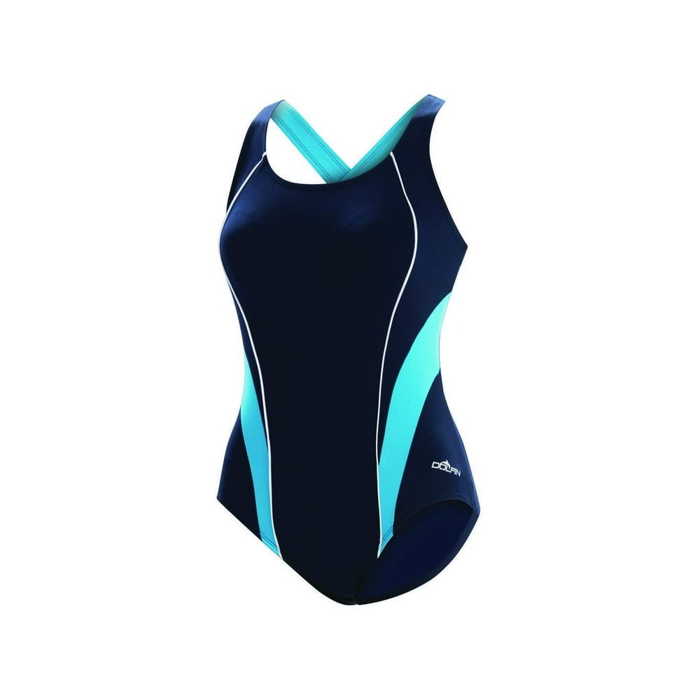 Dolfin Aquashape Swimsuit SPORTY CROSSOVER COLOR BLOCK Navy/Blue Size 6
