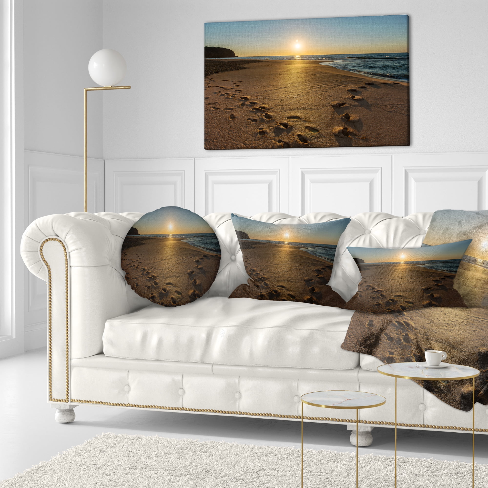Designart Sydney Seashore at Sunrise - Seascape Throw Pillow - 12x20