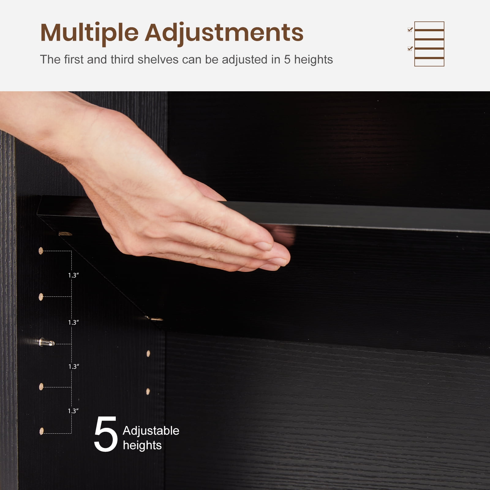 CONCETTA 5 Shelf Bookcase, 53 Inch Tall Floor Standing Open Bookshelf for Home Office and Living Room, Black