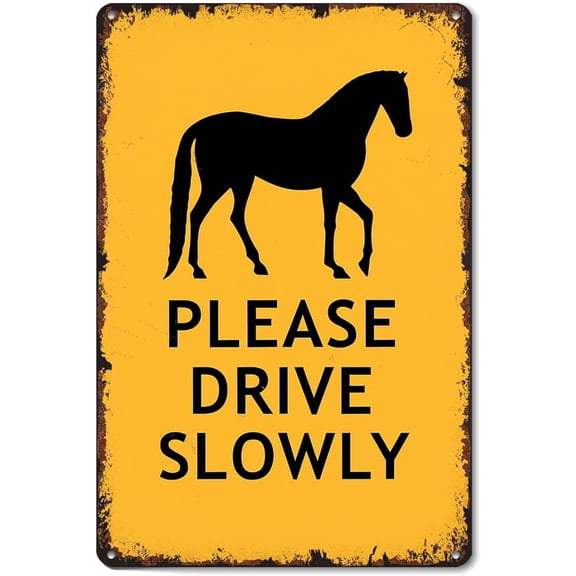 Drive Slowly Horse Silhouette Aluminum Metal Sign 8x12 Inch Vintage Wall Decor