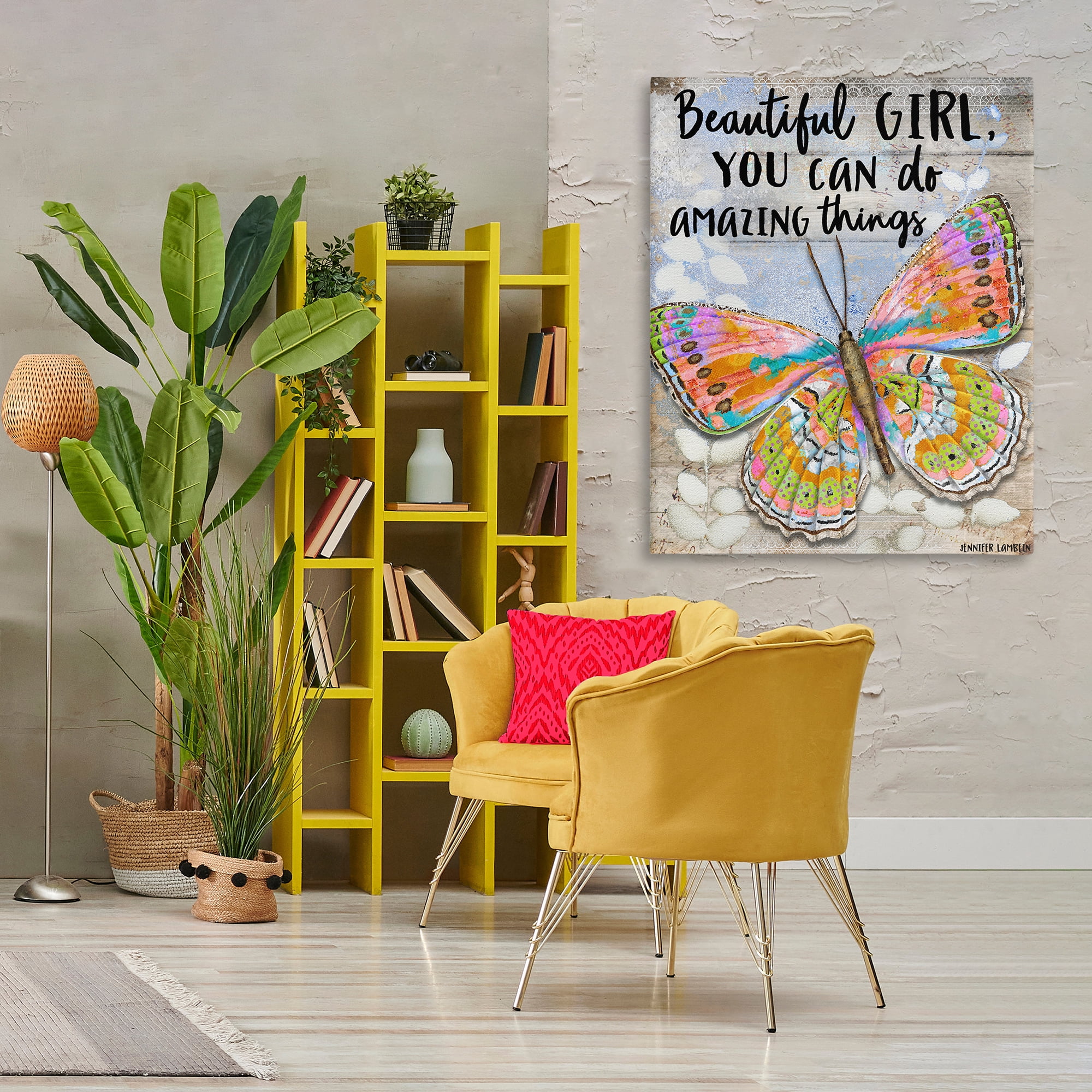 Stupell Industries Beautiful Girl & Butterfly Animals Painting Wrapped Canvas Art Print Wall Art, 36 x 48