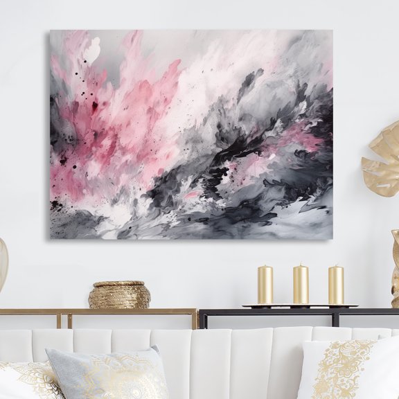 Designart "Evolving in Pink and Grey Liquid Ink I" Modern Geometric Metal Wall Art