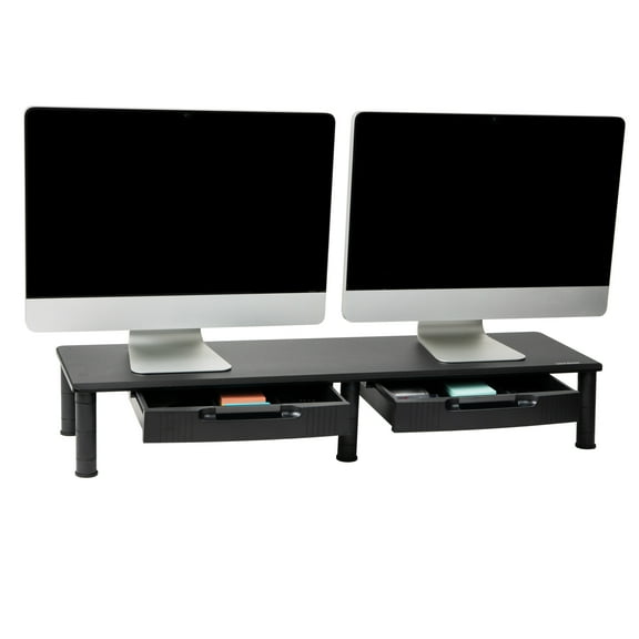 Mind Reader Large Dual Monitor Stand for Computer Screens with 2 Storage Drawers, Black