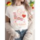 thumbnail image 1 of Camiseta vintage de punto con cuello redondo y estampado de perro salchicha para mujer - 100 % algodón, corte regular, estampado animal, ideal para verano y tiempo libre., 1 of 6