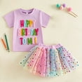 thumbnail image 2 of Bainana Summer Birthday Outfit Set For Kids Girls Happy Birthday Print Short Sleeve Tops And Polka Dot Tulle Skirt Set Cute Toddler Girls 2 Pieces Clothing Sets Light Purple Size 12-18 Months, 2 of 4
