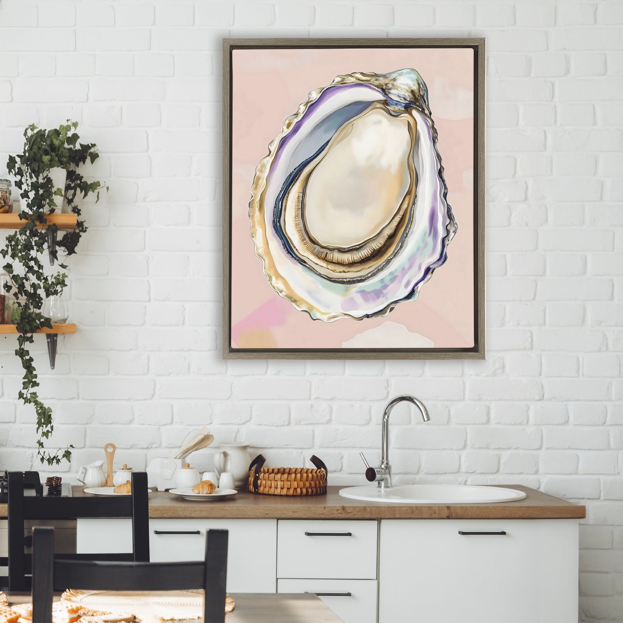 Stupell Industries Pink Oyster Shell Elegance Brown Framed Floater Canvas Wall Art, design by The Prints Vibe