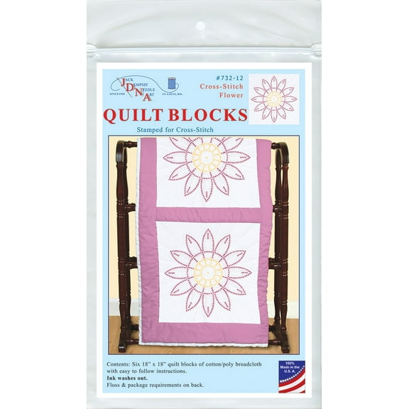 Cross-Stitch Flower 18" Quilt Blocks