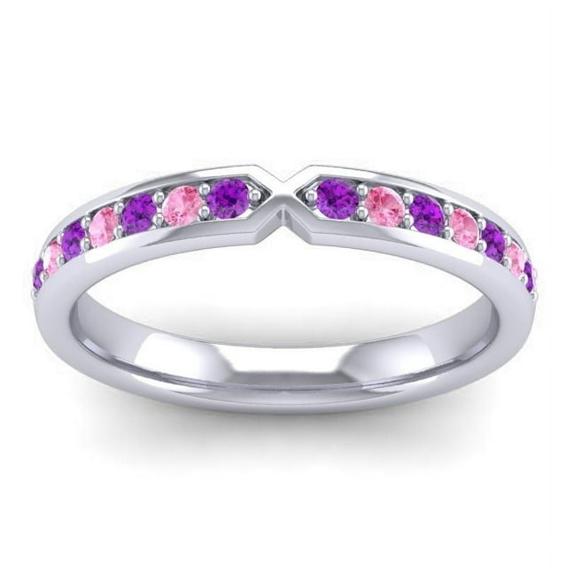 0.30 Ct Forme Ronde Améthyste & Rose Saphir Pierre Précieuse Belle Bande d'Engagement d'Éternité pour Son Solide 14K Or Blanc Taille 6.5 par Diamond-Capitals