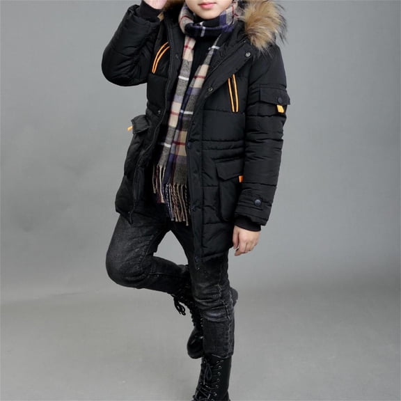 XIMIN Hooded Puffer Jacket for Kids Boys Zip Up Quilted Fleece Coat Water Resistant Parka Jacket Padded Lined Thick Outerwear with Pockets Winter Warm Coat