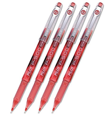 Pilot Precise P-500 Gel Rolling Ball Pen, Extra Fine Red Ink 4-PACK(38602)