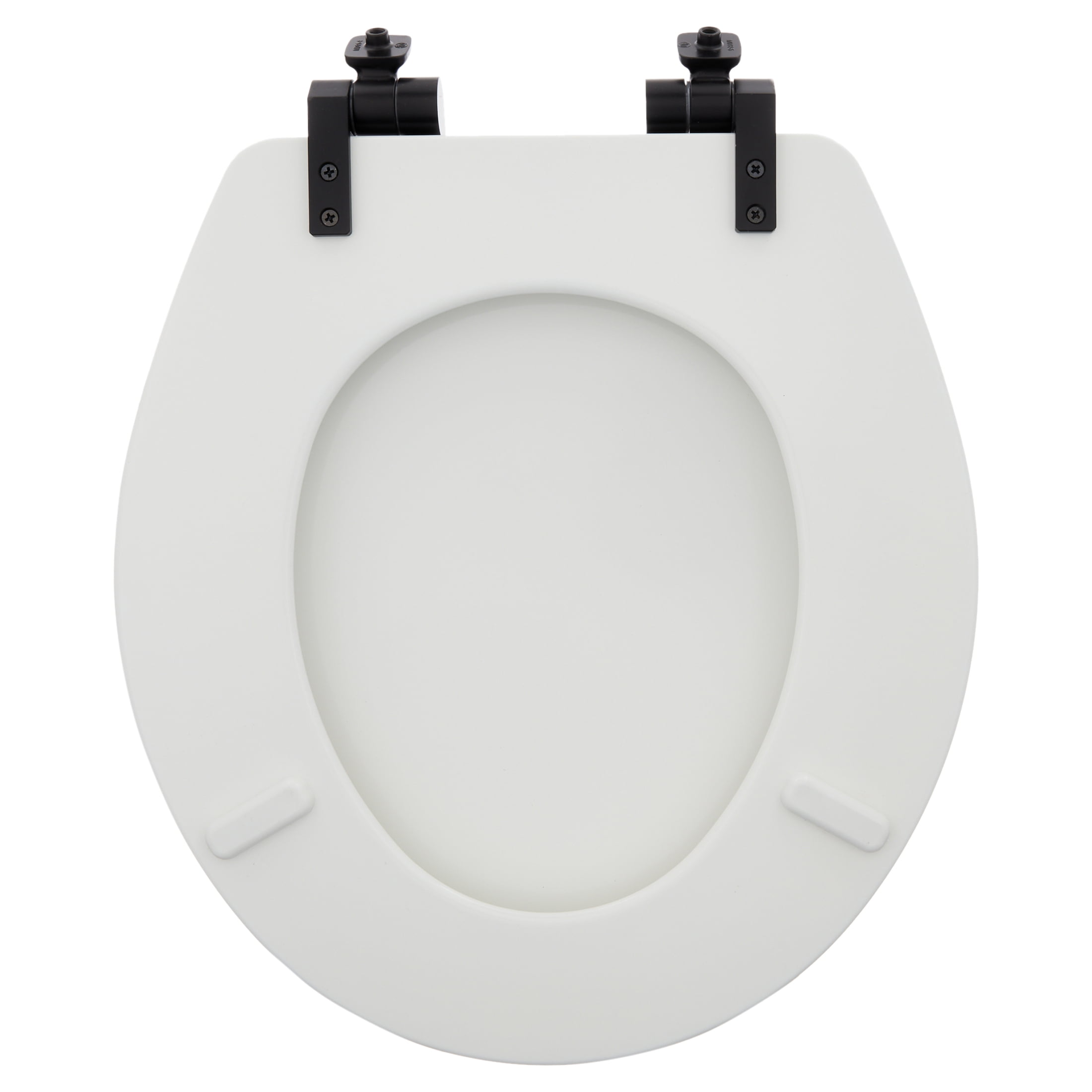 Mayfair Benton®Round Enameled Wood Toilet Seat in White Never Loosens and Soft Close Matte Black Hinge