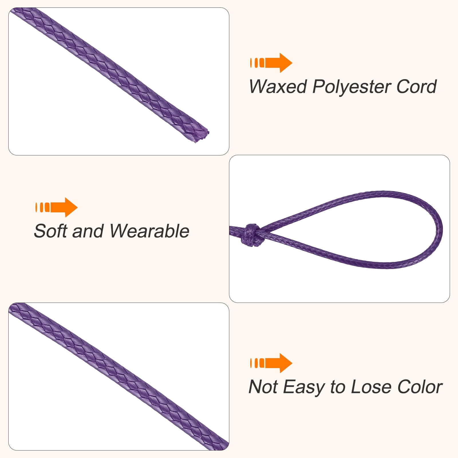 Waxed Cord 3.5mm Waxed Thread 44 Yard Wax String Leather Cord for Bracelet Making, Necklaces, Beading, Jewelry Making and DIY Crafts(Dark Purple)