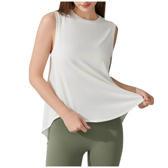 AherBiu Workout Tops for Women Cutout Slit Back Crewneck Lightweight Quick-Dry Yoga Tank Top Athletic Shirts