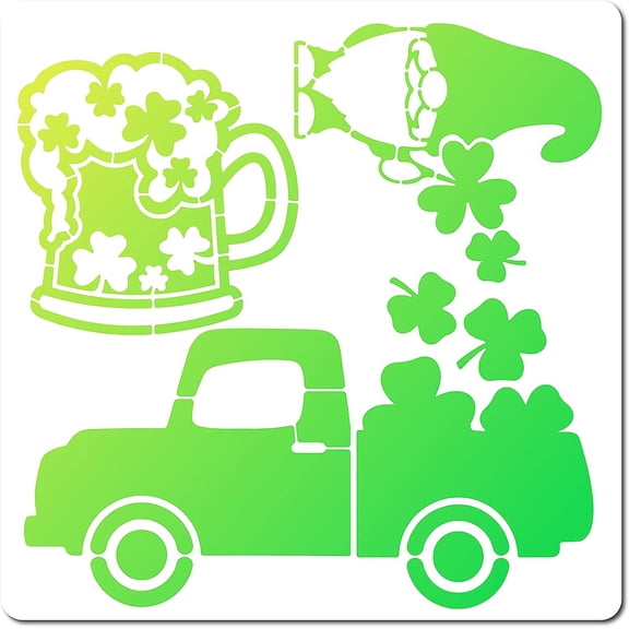 12 Inch Large Car Stencil St. Patrick's Day Shamrock Templates Reusable Lucky Clover Plastic Square Gnome Cup Stencils Leprechaun Sign