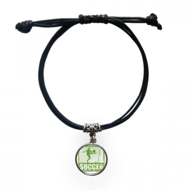 Football Player Scores Goal Football Bracelet Leather Rope Wristband Black Jewelry